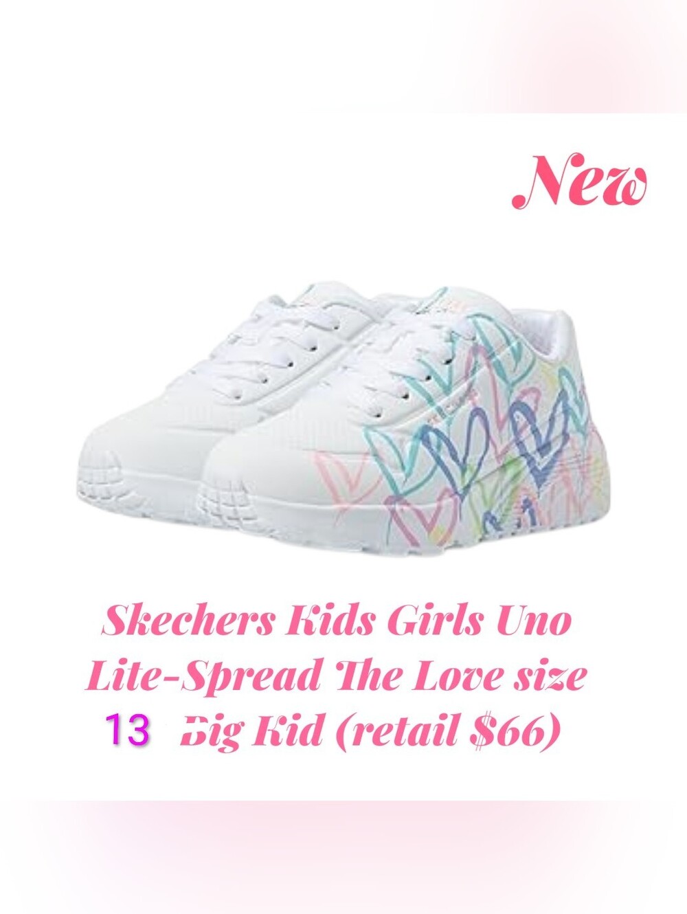 ❌Skechers White Kids Sneakers with Pastel Multi-Color Hearts